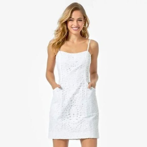 Lilly Pulitzer Shelli Dress Resort White Large Petal Eyelet